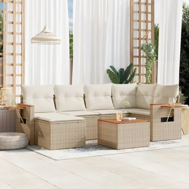 vidaXL 7-delige Loungeset met kussens poly rattan beige, foto 2
