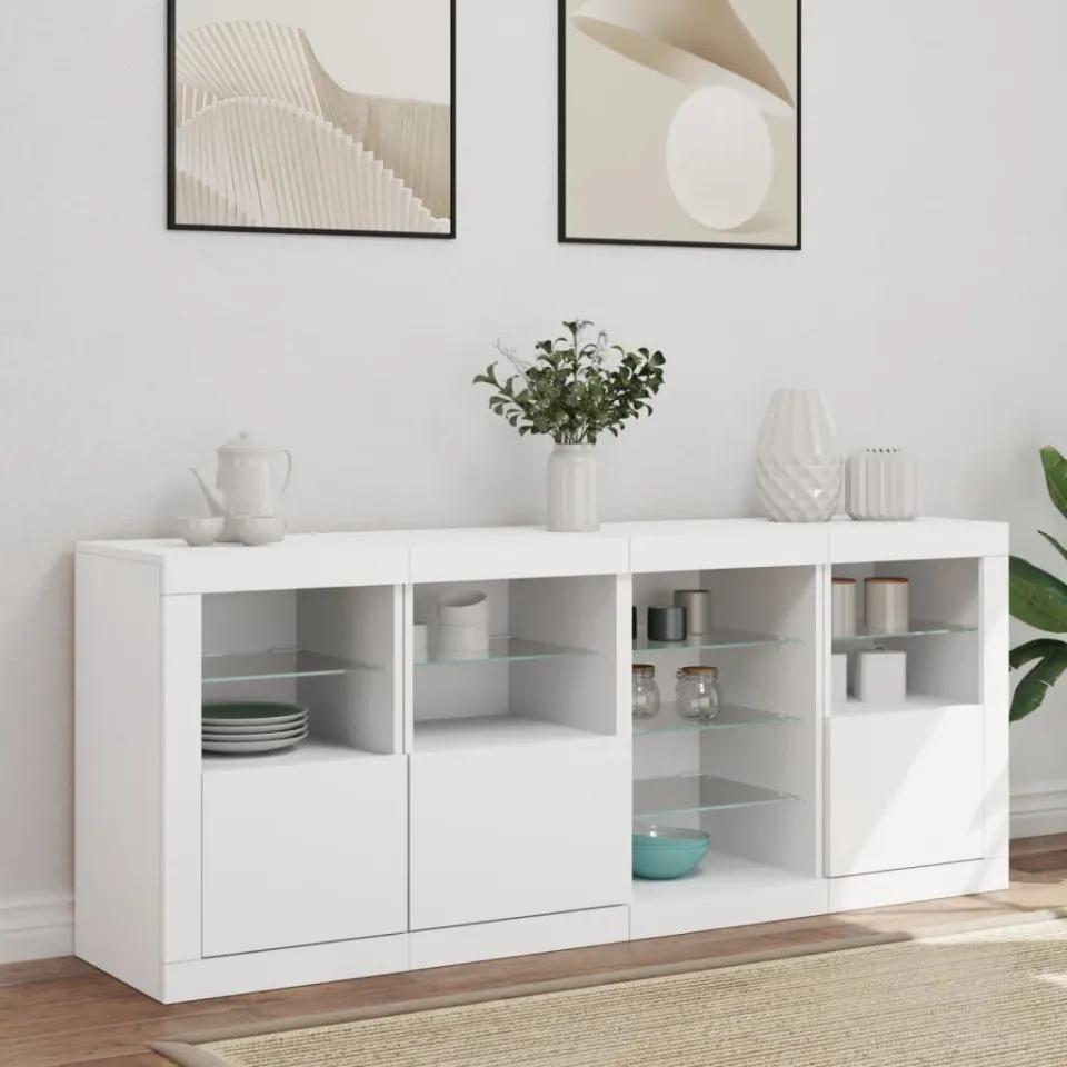 vidaXL Dressoir met LED-verlichting 164x37x67 cm wit, foto 2