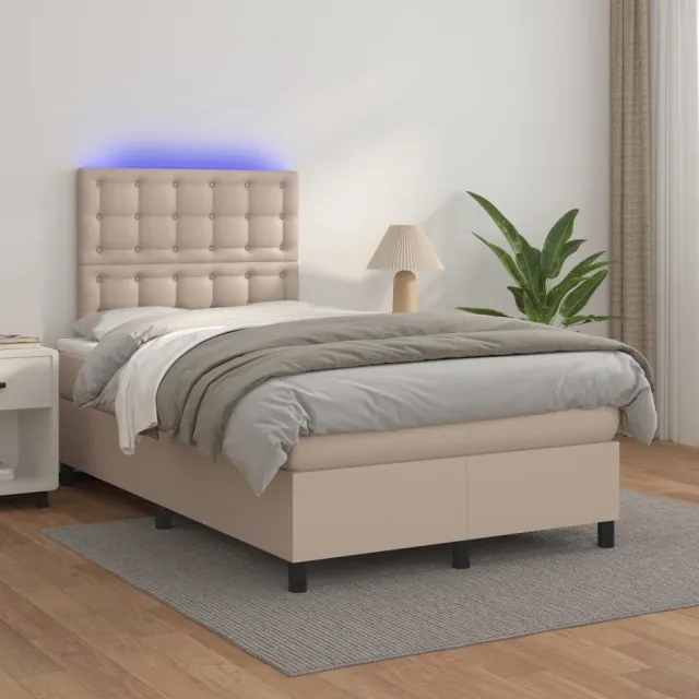 vidaXL Boxspring met matras en LED kunstleer cappuccinokleur 120x200cm bruin