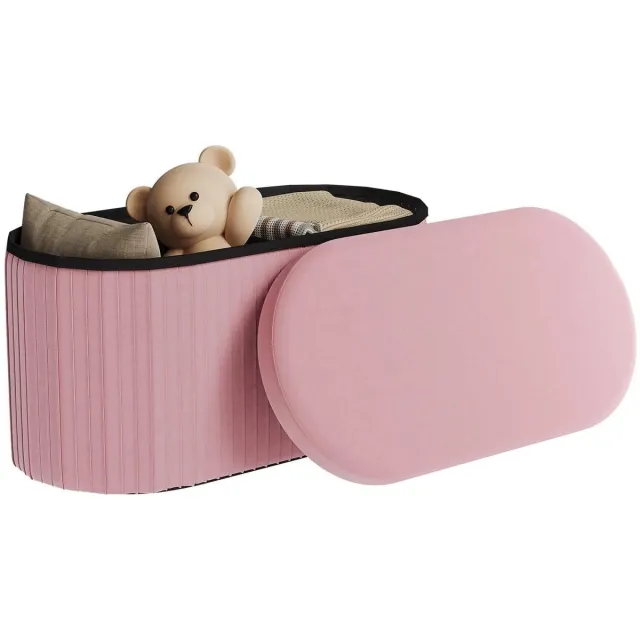 Klarven Opbergpouf Roze 38tx76bx38hcm - Opvouwbaar, zacht velours, ruime opbergruimte - B 38 x D 76 x H 38 cm