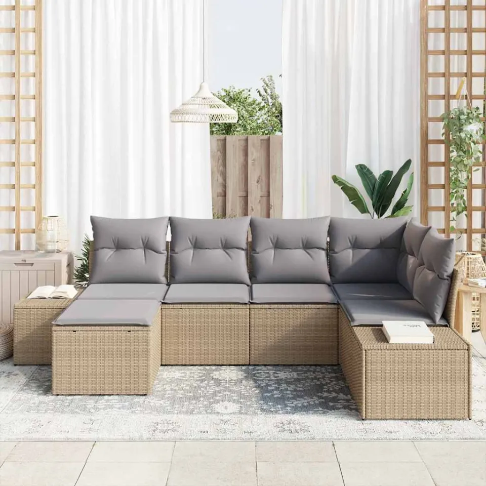 vidaXL Tuin Sofa Set 6 st Beige en Licht Grijs poly rattan, foto 3