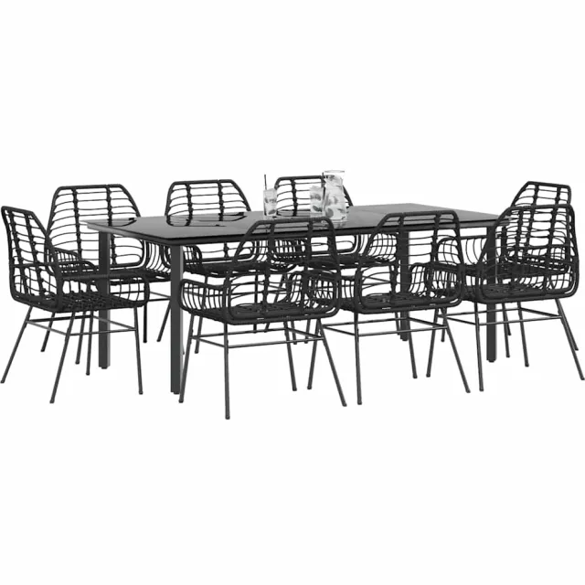 vidaXL 9-delige Tuinset poly rattan glas zwart