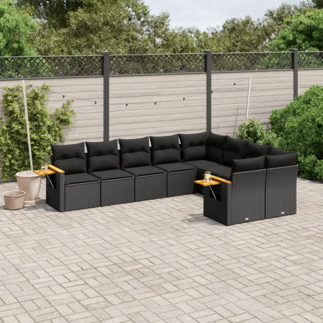vidaXL 9-delige Loungeset met kussens poly rattan zwart, foto 2