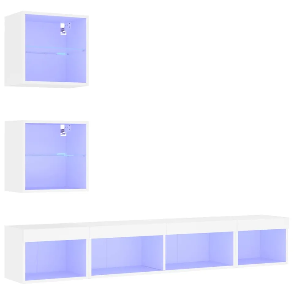 vidaXL 5-delige Tv-wandmeubelset met LED-verlichting bewerkt hout wit, foto 4