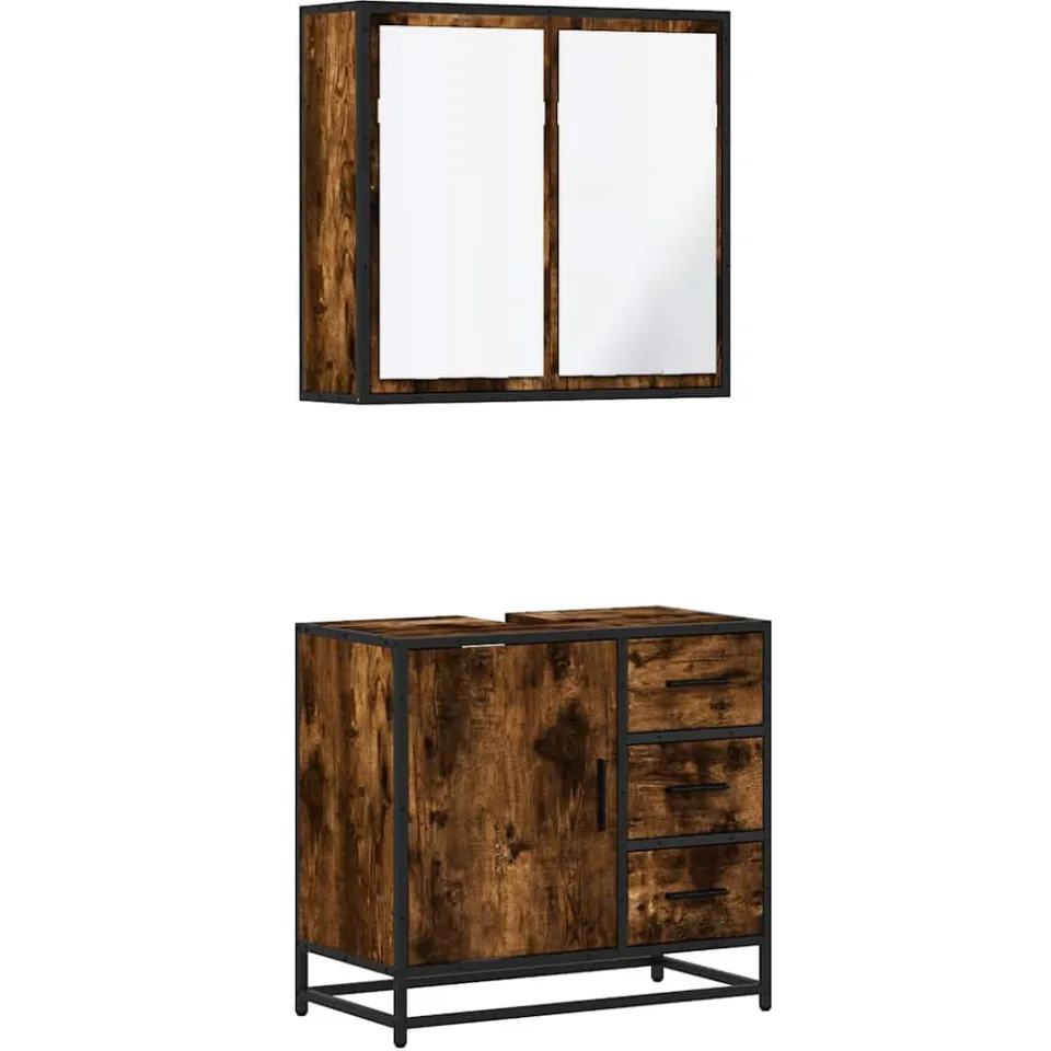 vidaXL 2-delige Badkamermeubelset bewerkt hout gerookt eikenkleurig, foto 3