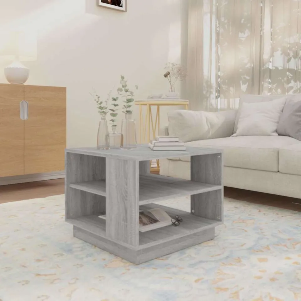vidaXL Salontafel 55x55x43 cm bewerkt hout grijs sonoma eikenkleurig, foto 4