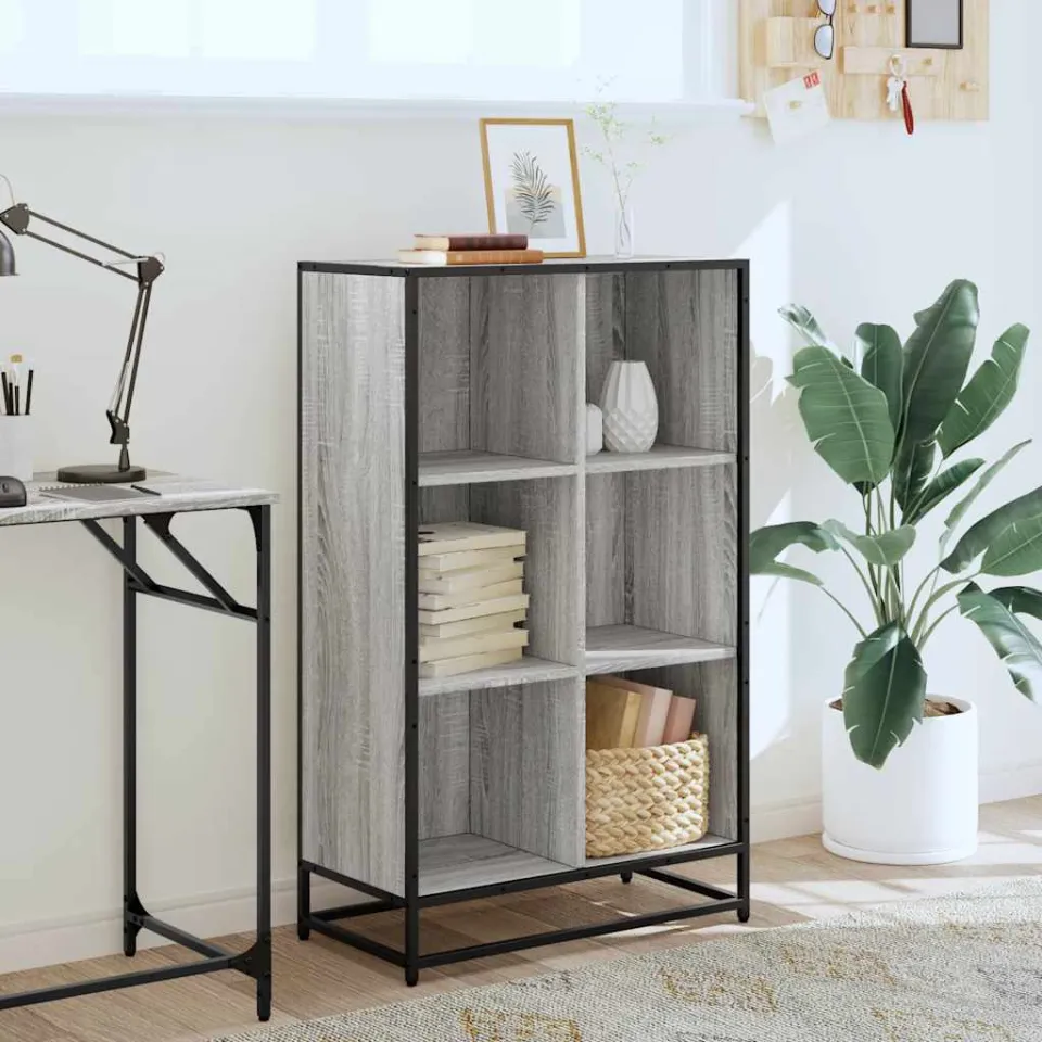 vidaXL Boekenkast 65,5x33x107,5cm bewerkt hout grijs sonoma eikenkleur, foto 2