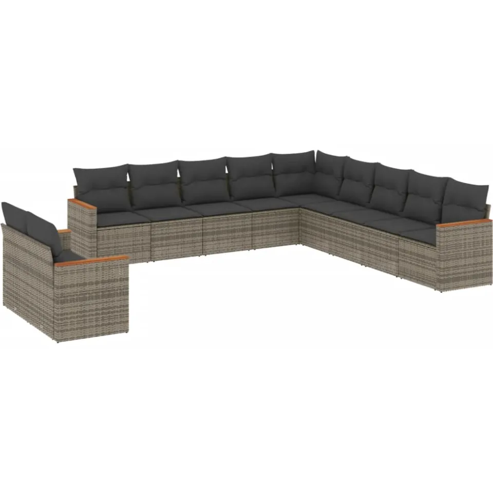 vidaXL 11-delige Loungeset met kussens poly rattan grijs, foto 3