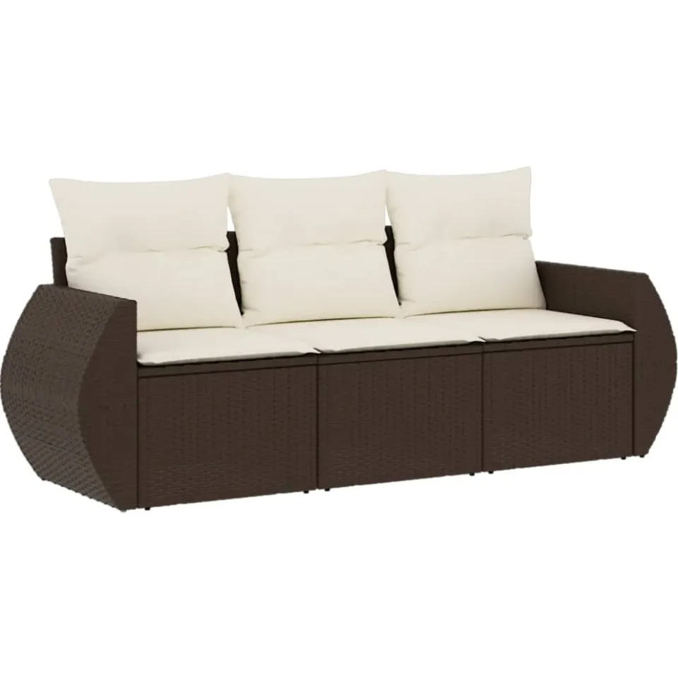 vidaXL 3-delige Loungeset met kussens poly rattan bruin, foto 3