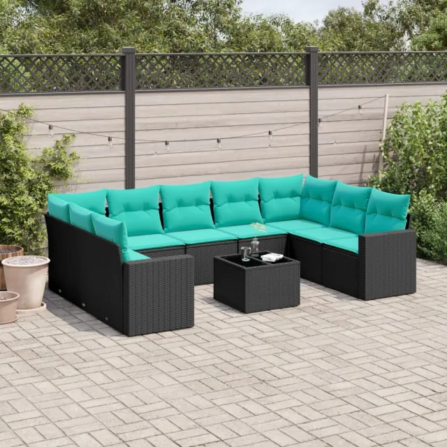 vidaXL 10-delige Loungeset met kussens poly rattan zwart, foto 2