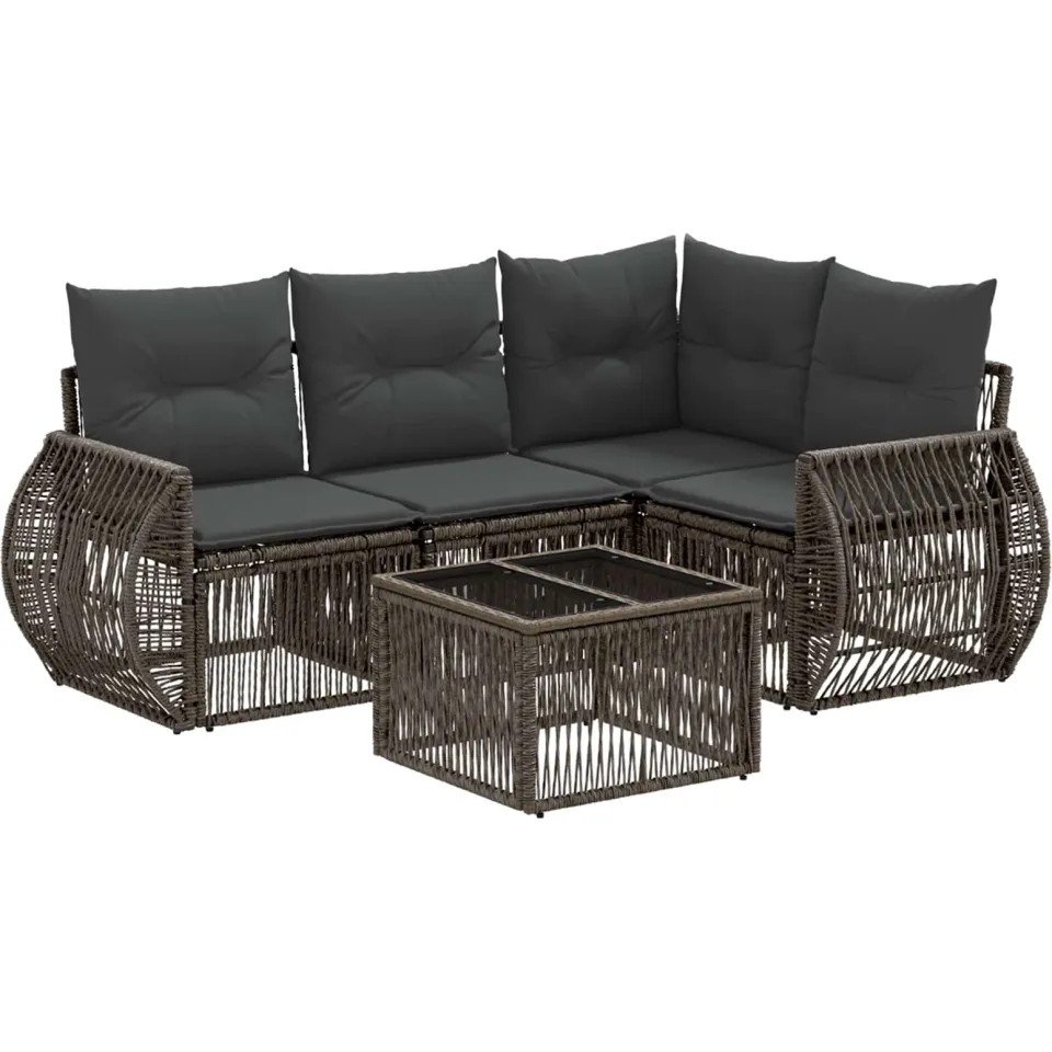 vidaXL Tuinbankenset 5 st 4-zits Grijs en Donkergrijs poly rattan, foto 3