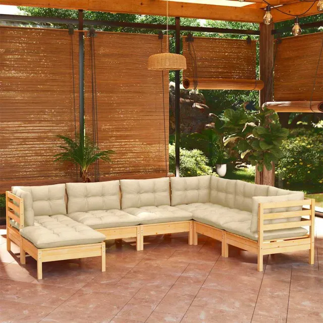 vidaXL 7-delige Loungeset met crèmekleurige kussens massief grenenhout, foto 2