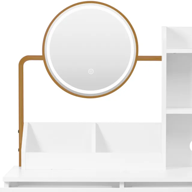 YYchan kaptafel - wit - 80 x 40 x 138,5 cm - met opbergruimte - met LED-verlichting - met stopcontact