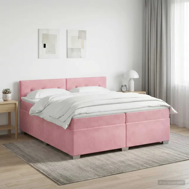 vidaXL Boxspringbed met matras Roze 200 x 200 cm Fluweel
