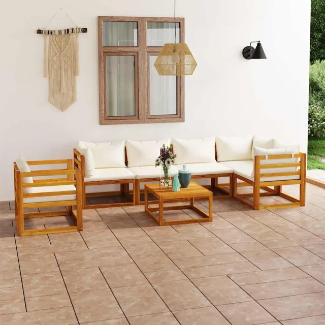 vidaXL 7-delige Loungeset met kussens massief acaciahout crème, foto 2