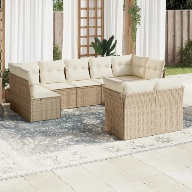 vidaXL 9-delige Loungeset met kussens poly rattan beige, foto 2
