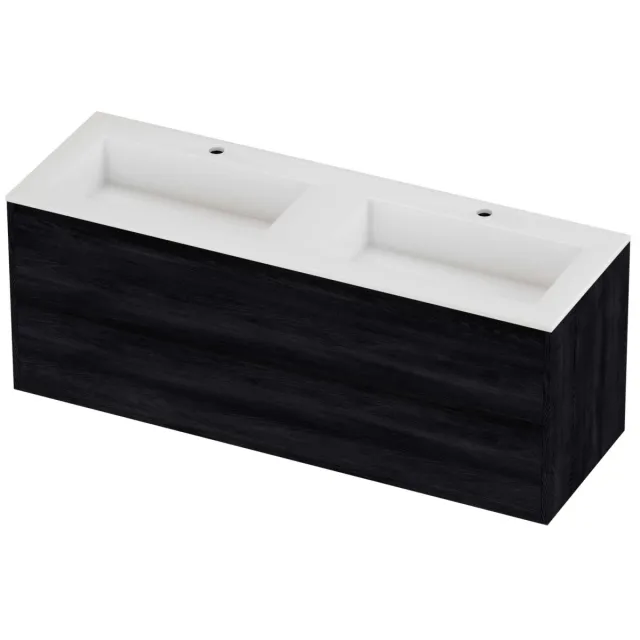 Proline Aristo Badmeubelset Polystone Elegant Greeploos 140x46x54 cm Glans Wit Black Oak Eiken