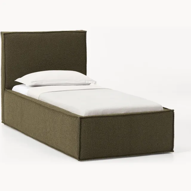 Westwing Collection Gestoffeerd bouclé eenpersoonsbed Dream met opbergruimte Groen
