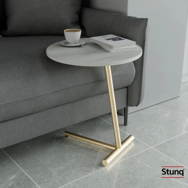 Stunq Ronde bijzettafel met wit marmerlook blad en gouden poot – 40 cm