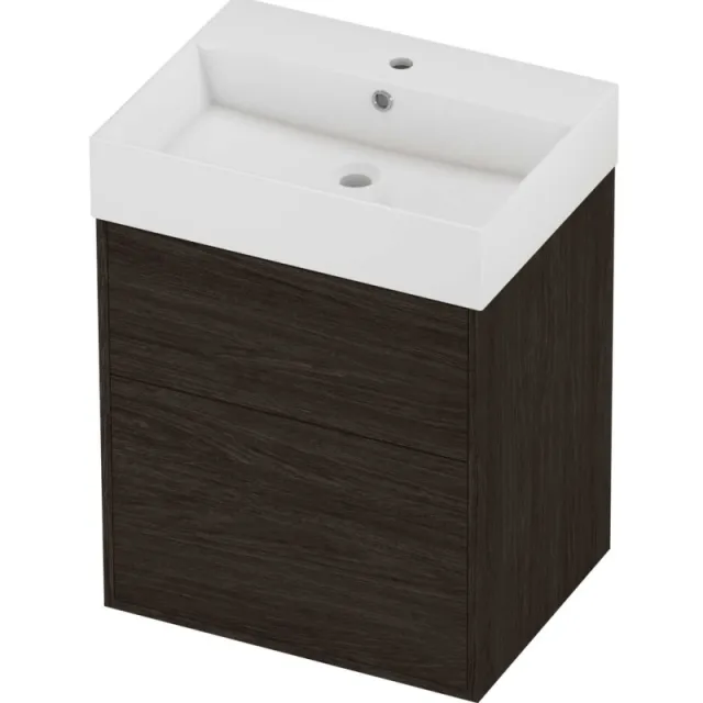Proline Zara Badmeubelset Porselein Loft 1 Kraangat Voor Grepen 60x46x78 cm Glans Wit Mokka Oak Eiken