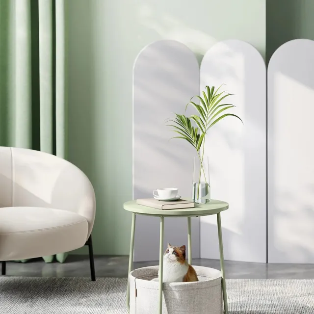 uJOY Bijzettafel - Praktische opbergmand - Compact en ruimtebesparend - Lichtgroen - Verstelbare voetjes - Moderne uitstraling