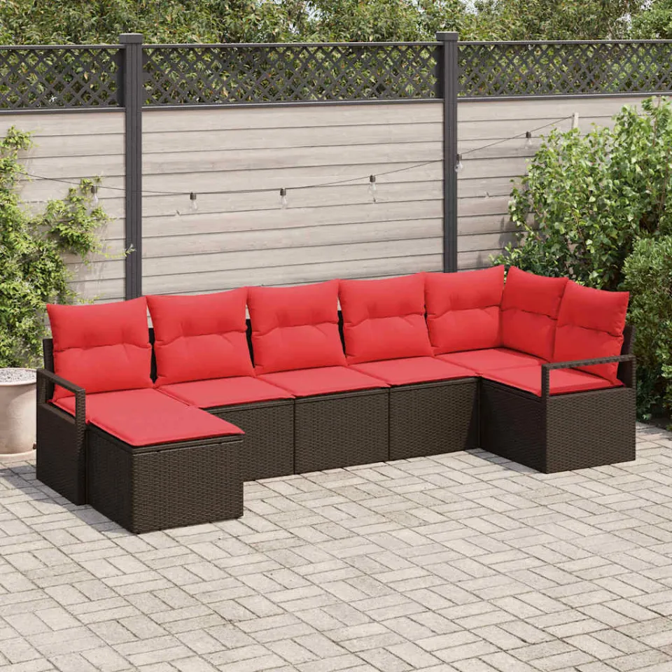 vidaXL Bankstel 7 st Bruin en Rood poly rattan, foto 3