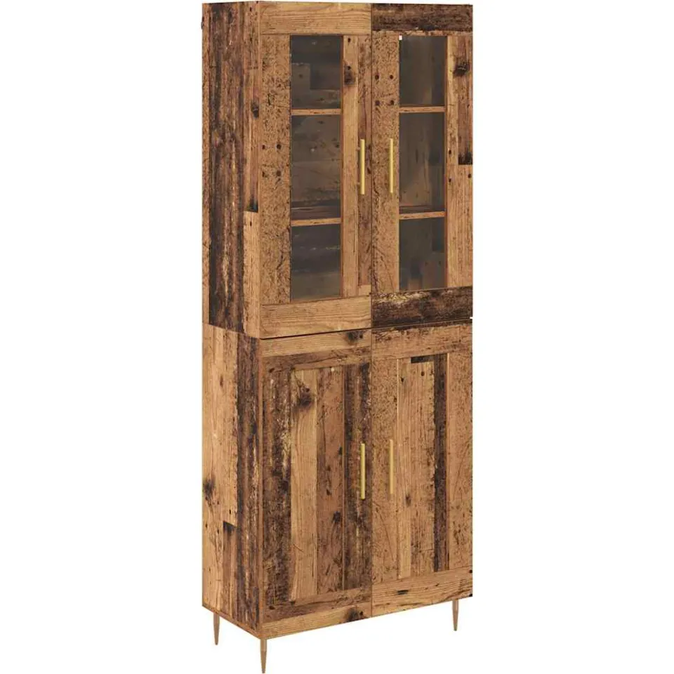 vidaXL Hoge kast 2 st Oudhout 69,5 x 34 x 180 cm Bewerkt hout bruin, foto 3