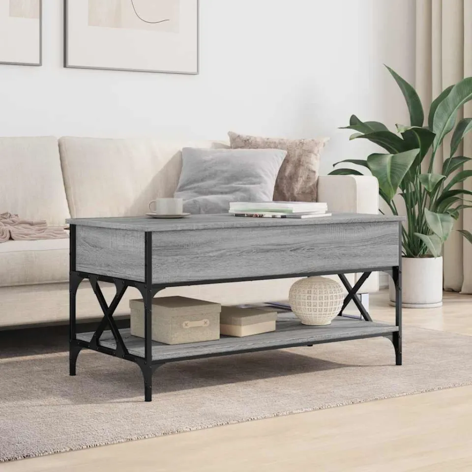 vidaXL Salontafel 100x50x50 cm bewerkt hout en metaal grijs sonoma, foto 3
