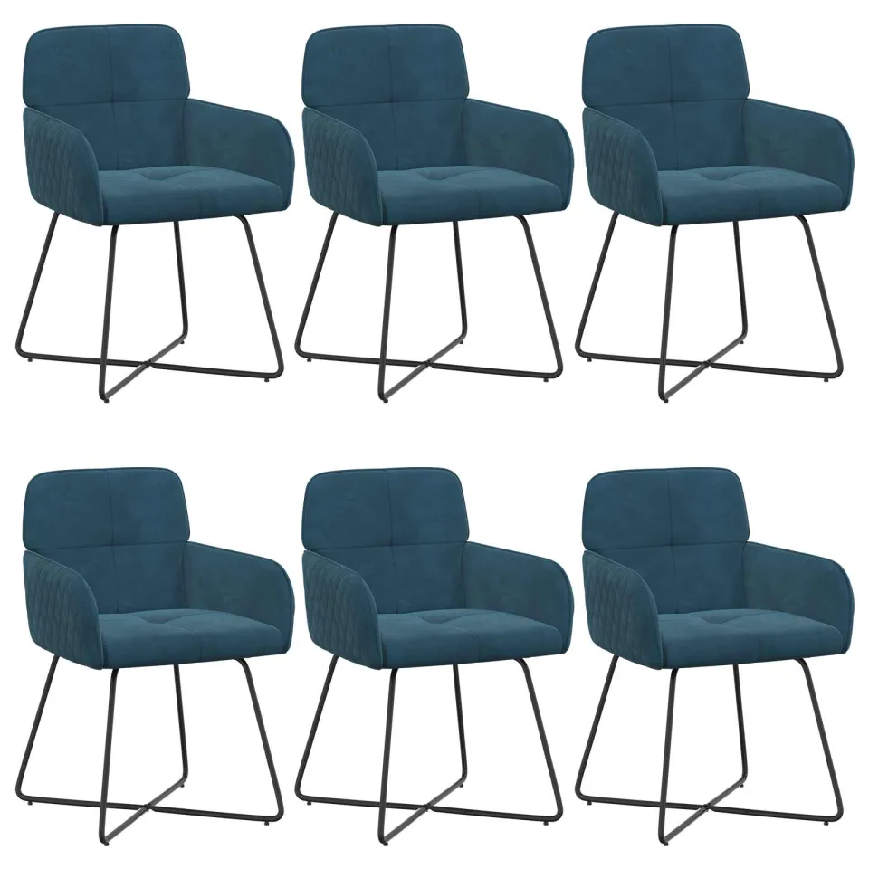 vidaXL Eettafelstoelen 6 st fluweel Blauw 59 x 56,5 x 86 cm, foto 3