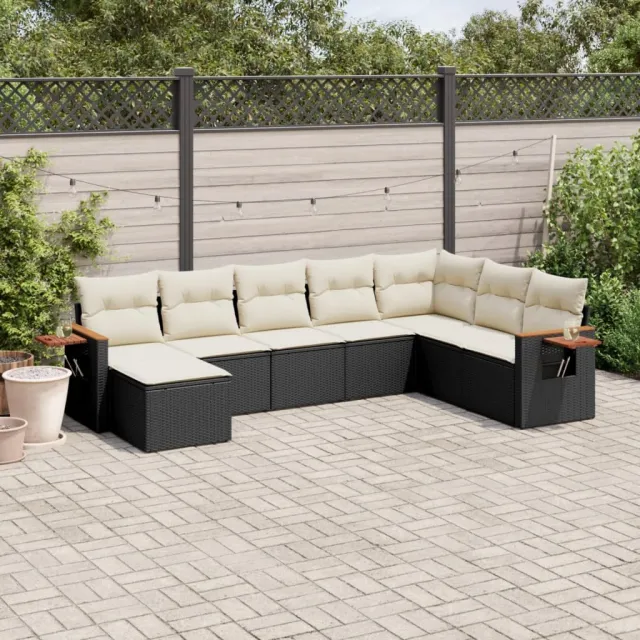 vidaXL 8-delige Loungeset met kussens poly rattan zwart, foto 2