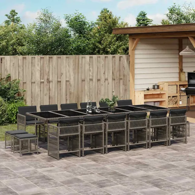 vidaXL 17-delige Tuinset met kussens poly rattan grijs, foto 2