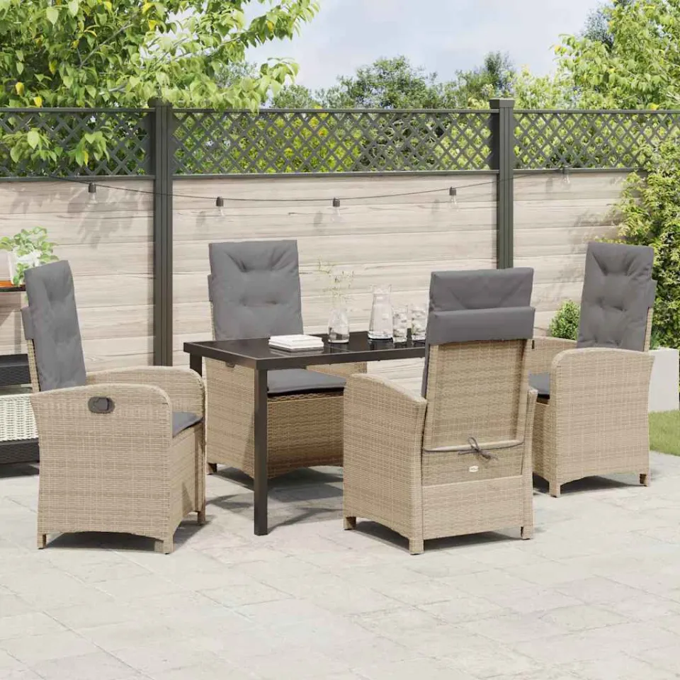 vidaXL Tuin eettafelset 5 st Beige poly rattan, foto 3