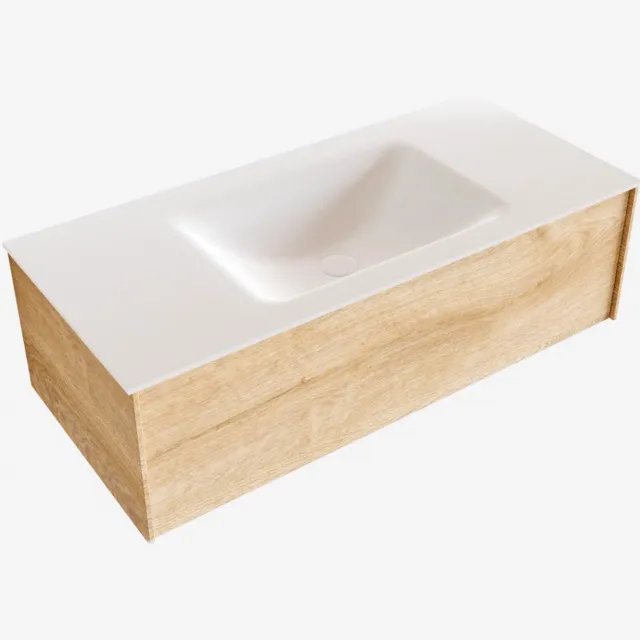 Boss & Wessing Badkamermeubel BWS Madrid Washed Oak 100x45x30 cm Mat Witte Solid Surface Wastafel (1 kraangat)