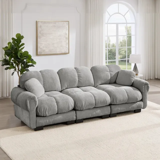 KOMHTOM Bank - 3-zits - Lichtgrijs - Stof met sierkussens - Ergonomische rugleuning - Comfortabele zitbank voor woonkamer - Eenvoudige montage