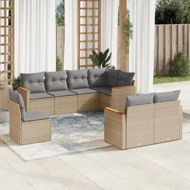 vidaXL 8-delige Loungeset met kussens poly rattan beige, foto 2