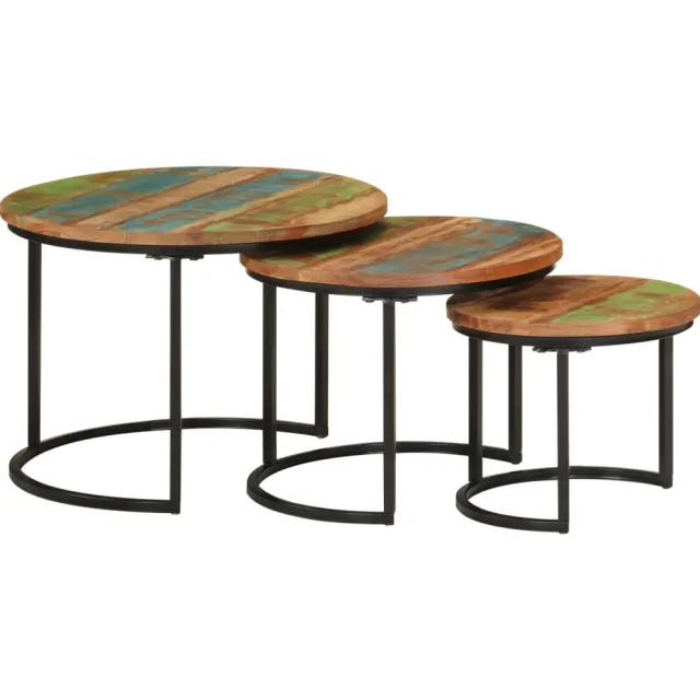vidaXL Tafeltjesset 3 st massief gerecycled hout Meerkleurig