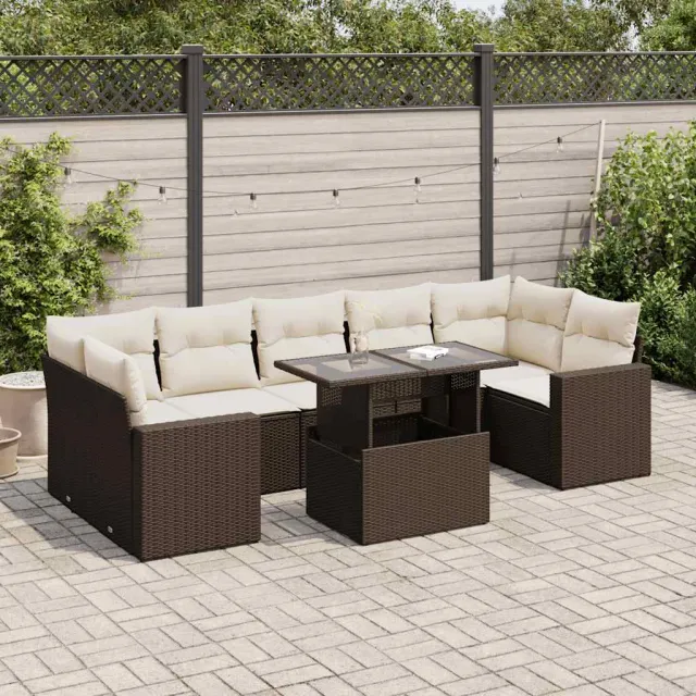 vidaXL 8-delige Loungeset met kussens poly rattan bruin, foto 2