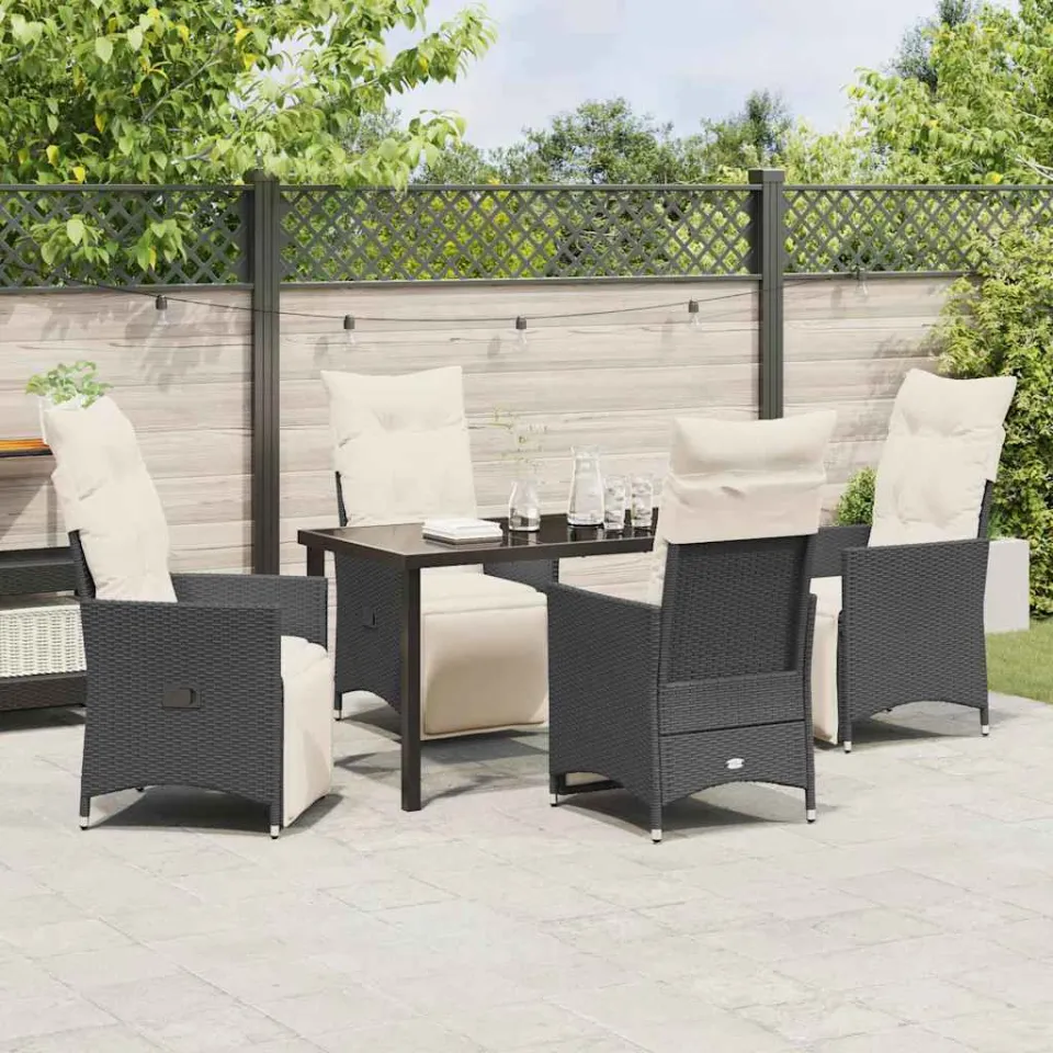 vidaXL Tuin eettafelset 5 st Zwart poly rattan, foto 3