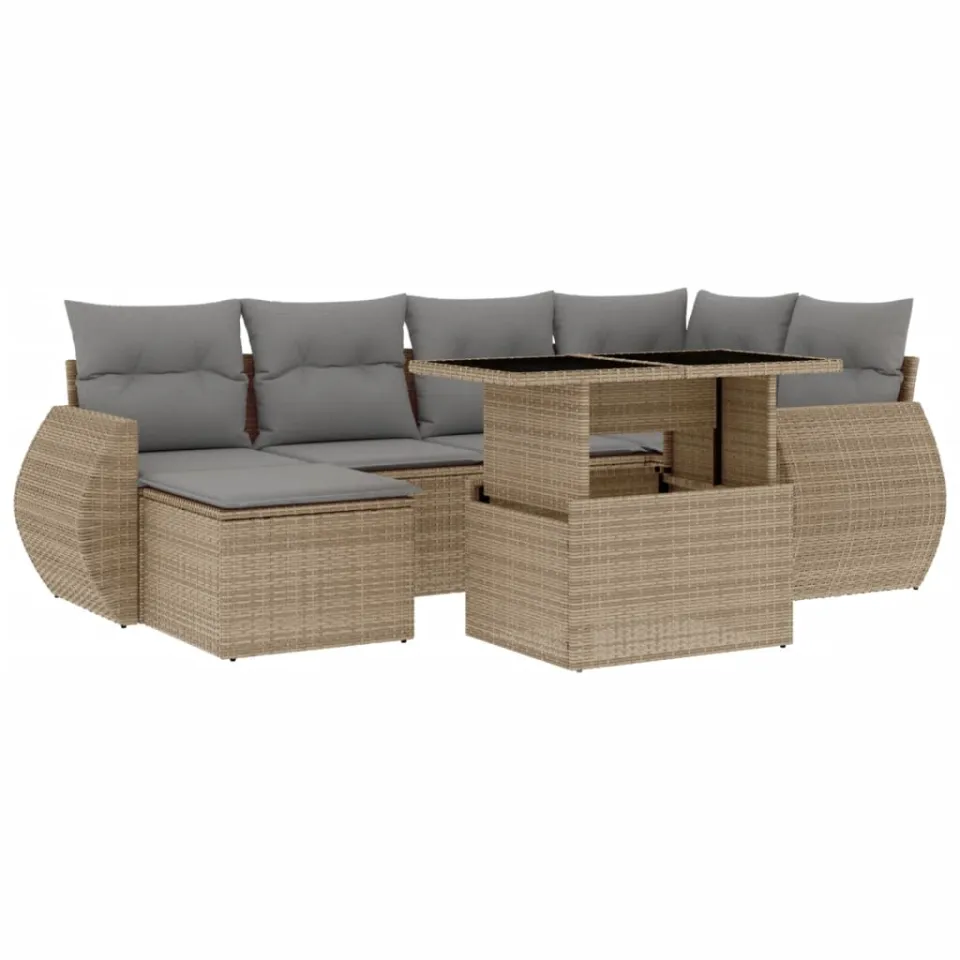 vidaXL 7-delige Loungeset met kussens poly rattan beige