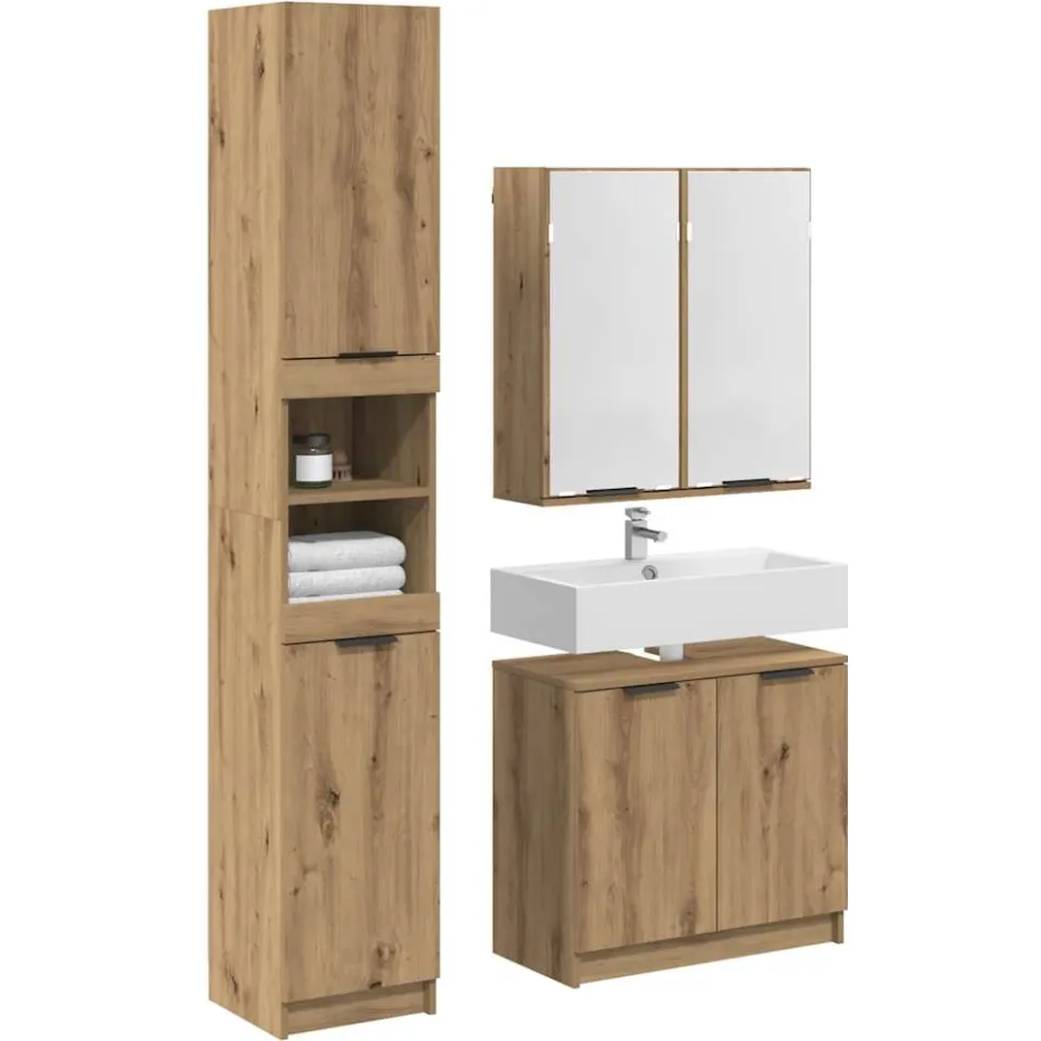 vidaXL Badkamerkastenset 3 st Artisan Eiken Bewerkt hout Bruin