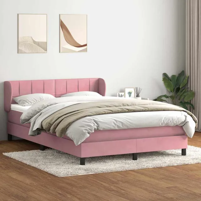 vidaXL Boxspring met matras fluweel roze 140x210 cm