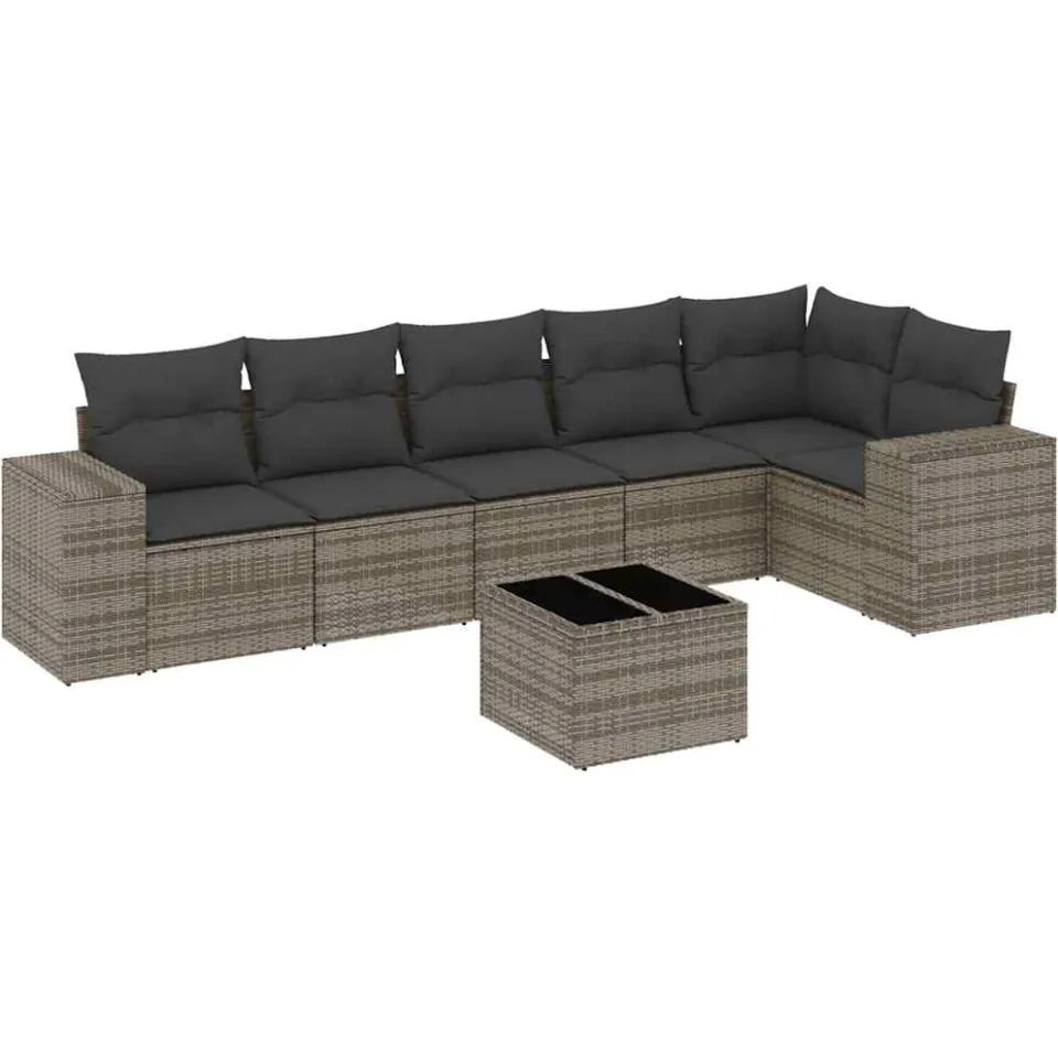 vidaXL 7-delige Loungeset met kussens poly rattan grijs, foto 3