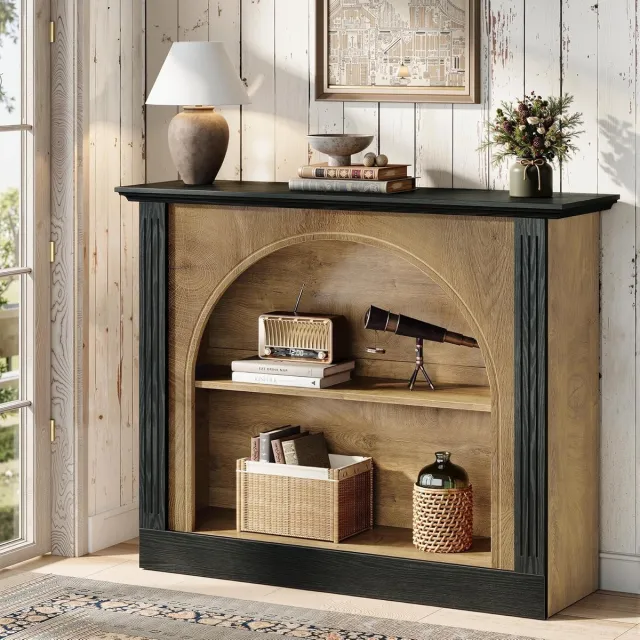 Tribesigns Consoletafel - Sidetable 3 Laags Opbergruimte - Bruin en Zwart - 110 x 30 x 90 cm - Console Tafel met Opbergruimte voor Hal, Woonkamer, Entree