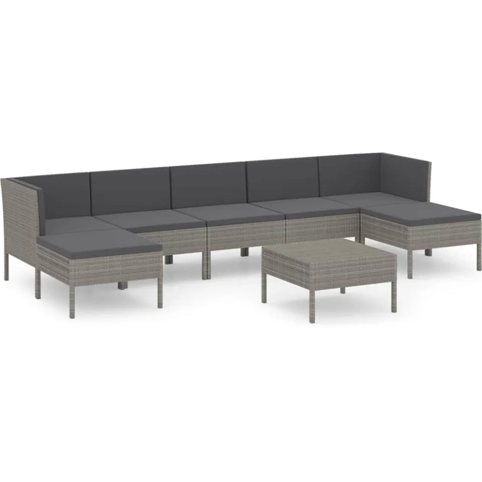 vidaXL 8-delige Loungeset met kussens poly rattan grijs, foto 3