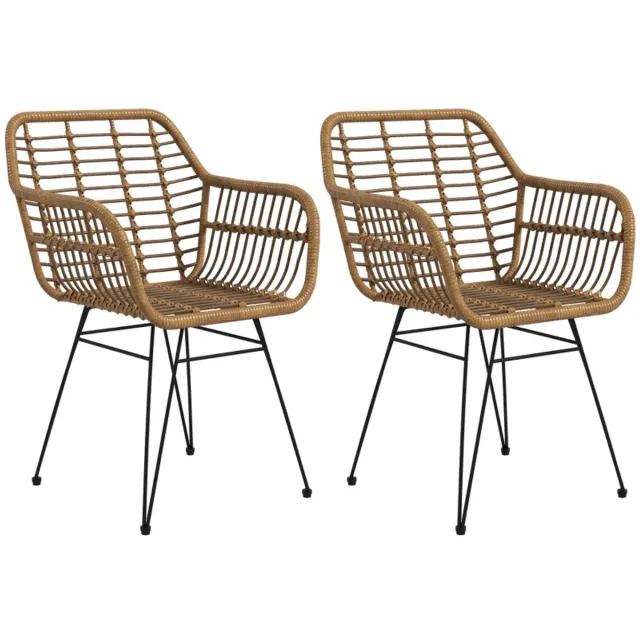 ZYLARO Eetkamerstoel - Set Van 2 - Keukenstoelen In Boho-stijl - PE-rotan - 56 x 60 x 79 cm - Naturel En Zwart