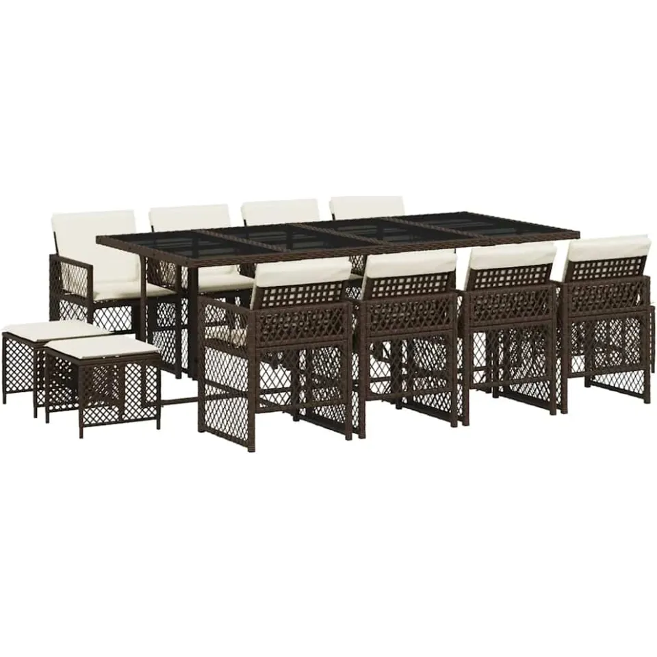 vidaXL 13-delige Tuinset met kussens poly rattan bruin, foto 4