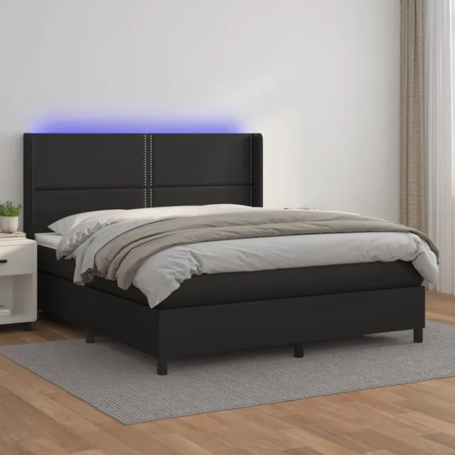 vidaXL Boxspring met matras en LED kunstleer zwart 180x200 cm