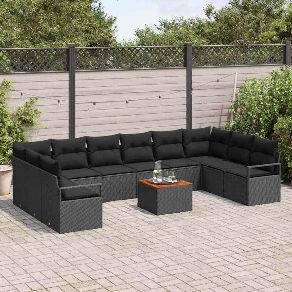 vidaXL Tuinbankenset 11 st Zwart poly rattan, foto 3