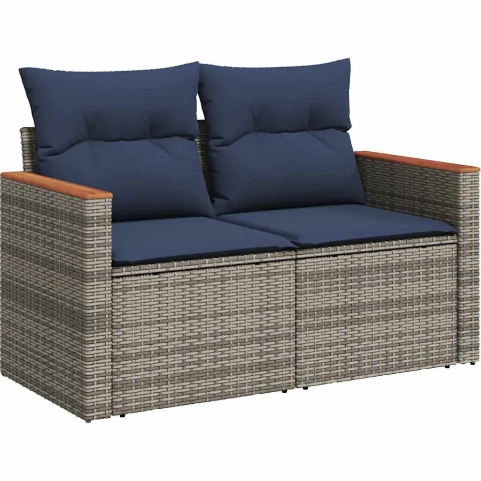vidaXL 7-delige Loungeset met kussens poly rattan grijs, foto 4
