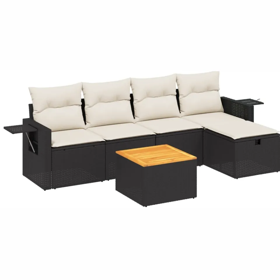 vidaXL 6-delige Loungeset met kussens poly rattan zwart